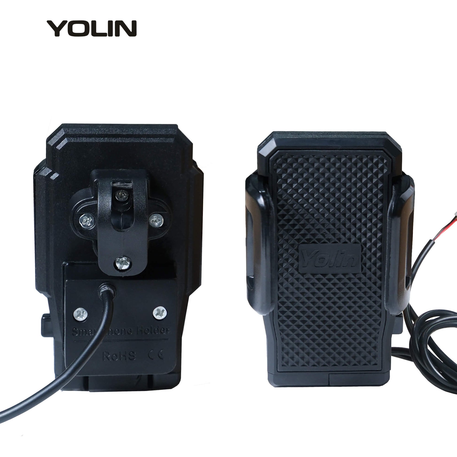 Side view of Yolin YL-03U e-bike phone mount with USB charging port for smartphones