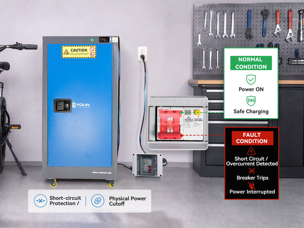 Yolin lithium-ion battery charging cabinet workshop model with electrical safety protection